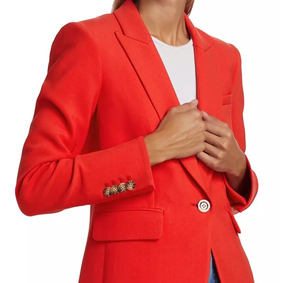 🔖 Veronica Beard Crepe Cutaway Dickey Jacket Flame Red Orange - Picture 6 of 8